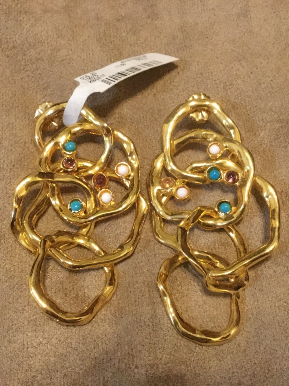 Saks Fifth Avenue earrings! Gold with blue, purple and white stones. NWT!